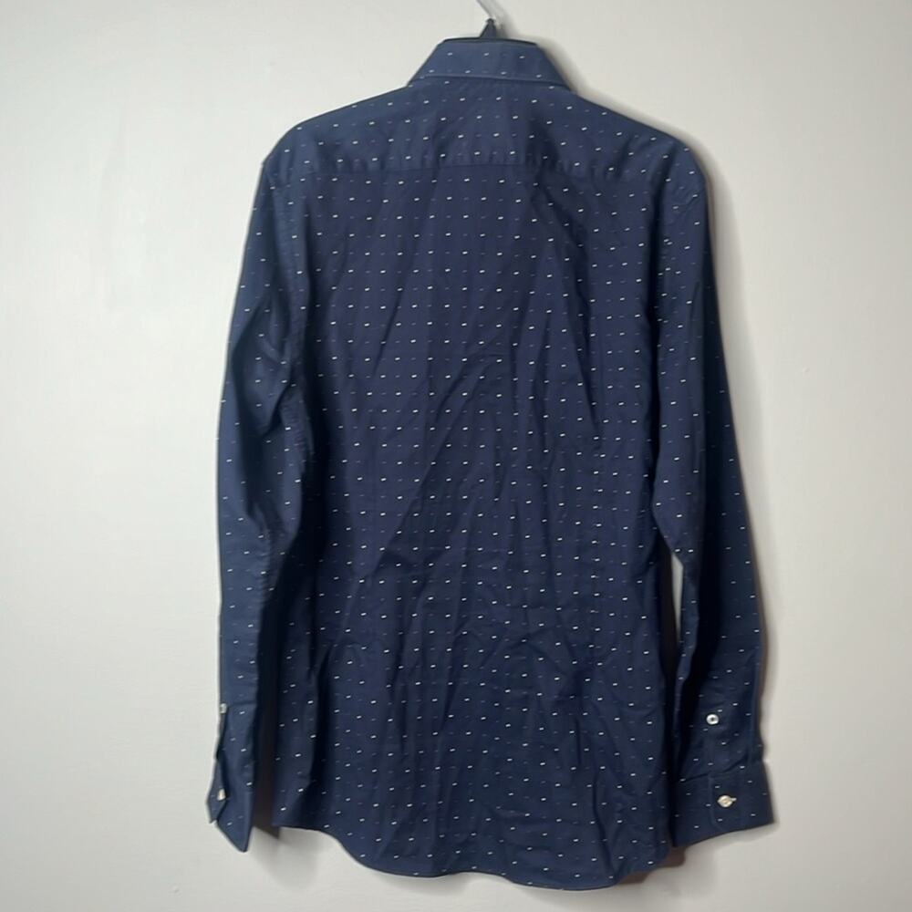 Zara Men’s Slim Fit Navy Polka Dot Button Up Dress Shirt Large - Picture 4 of 4